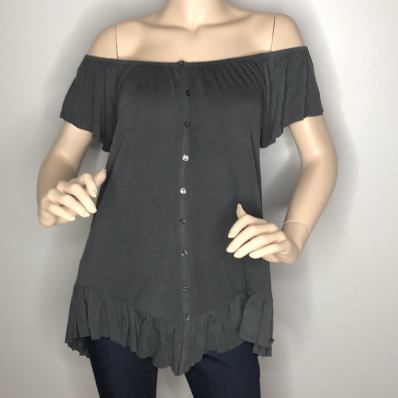 Charcoal Boho style off shoulder tunic top - Picture 8 of 11